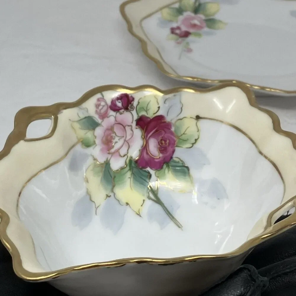 Nippon Gravy Sauce Boat w Underplate Roses Gilt Painted Gold & Raised Flower VTG